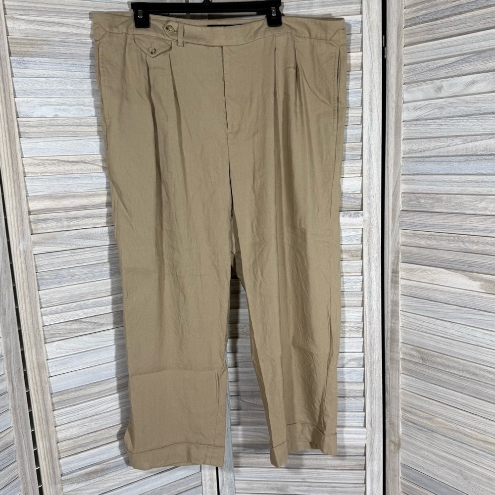 Lauren Ralph Lauren Wide Leg Pants | Size 16W | Tan Linen Blend | 25" Inseam